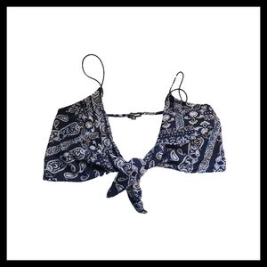 Navy Paisley Tie-Front Crop Top